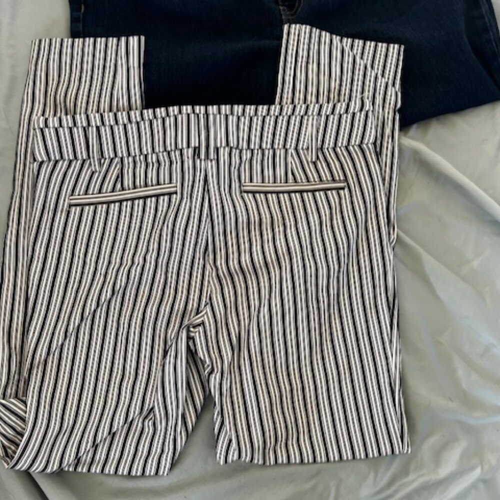 size 7 seven striped blue white pants womens stretch casual dress summer